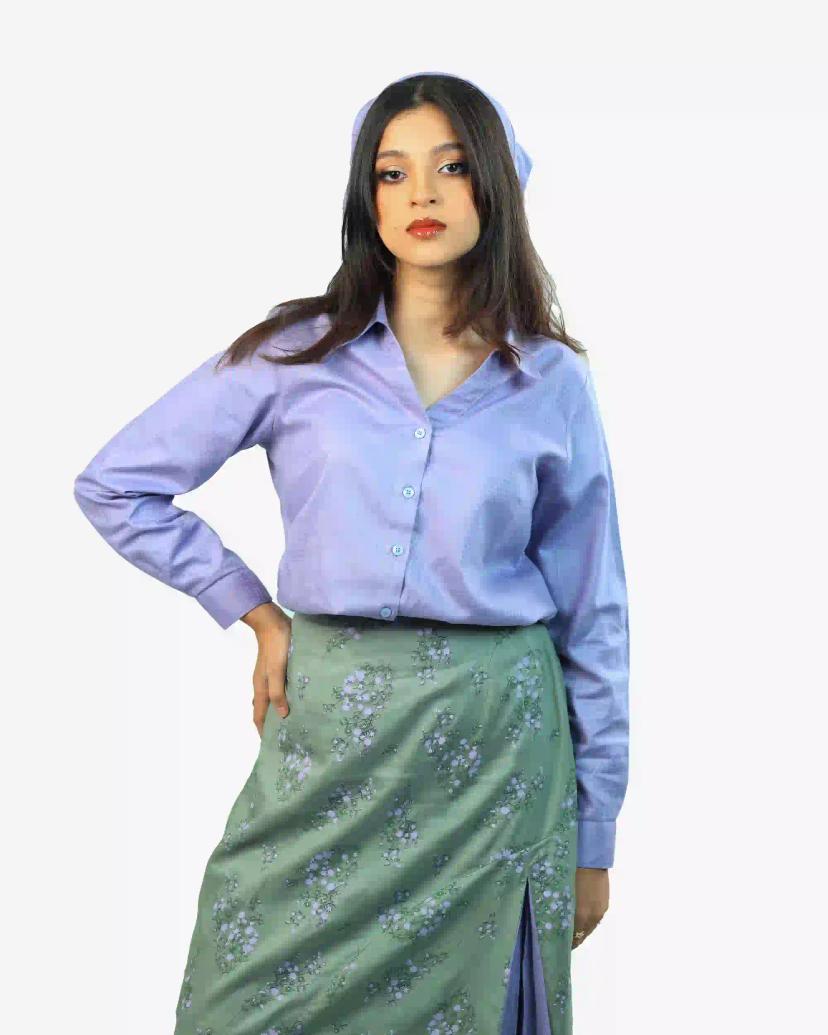 NABA Lavender Shirt & Stunning Green Printed Skirt