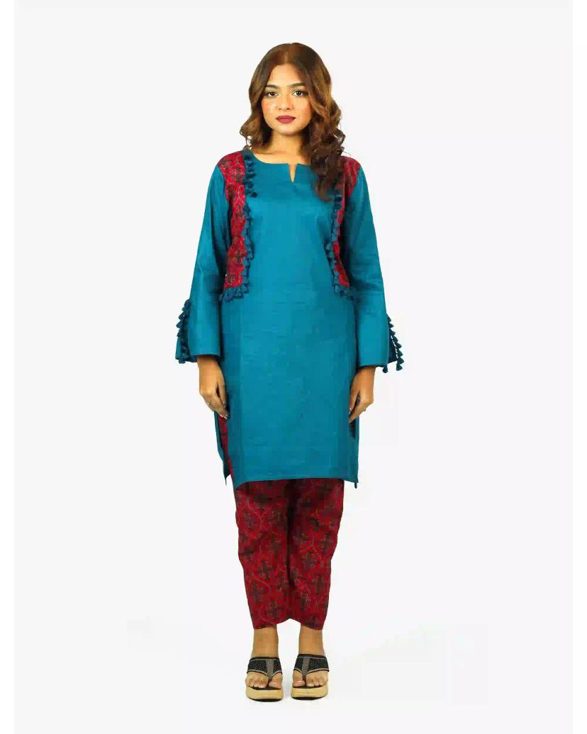 NOORA's Stunning Teal and Maroon 2 Piece Set with Printed Details