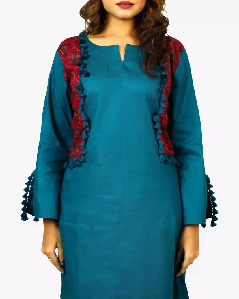 NOORA's Stunning Teal and Maroon 2 Piece Set with Printed Details