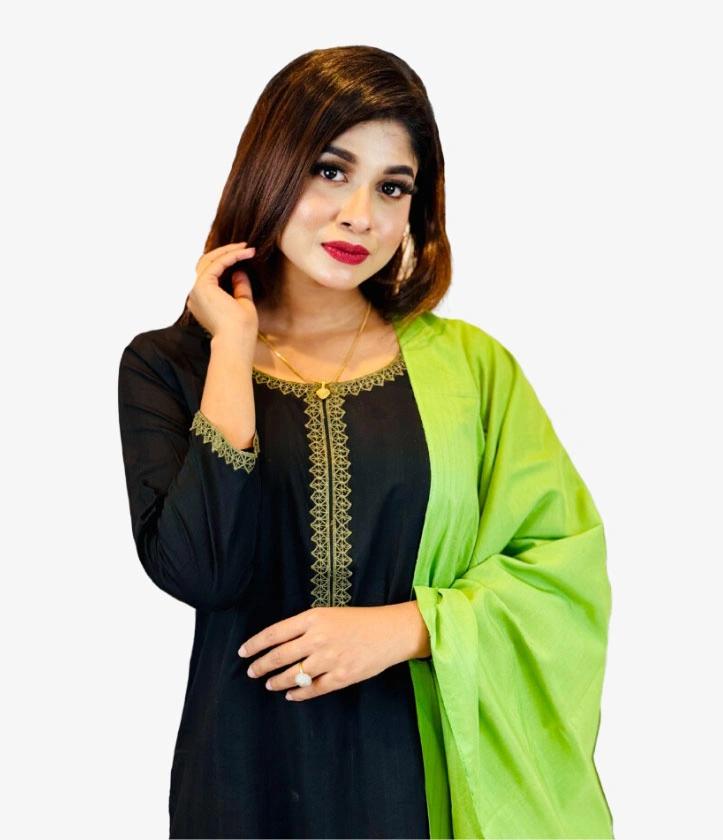 Black & Green Embroidered Three-Piece Set