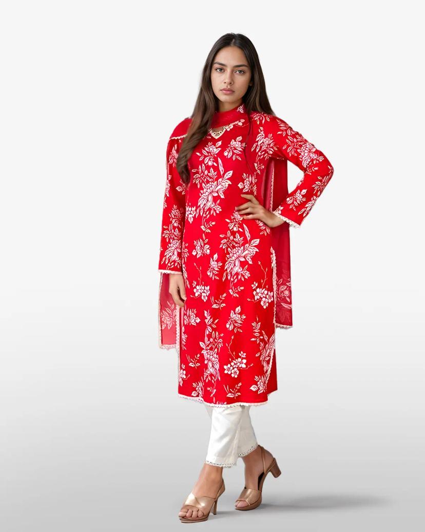 Behula Red and White Shalwar Kameez