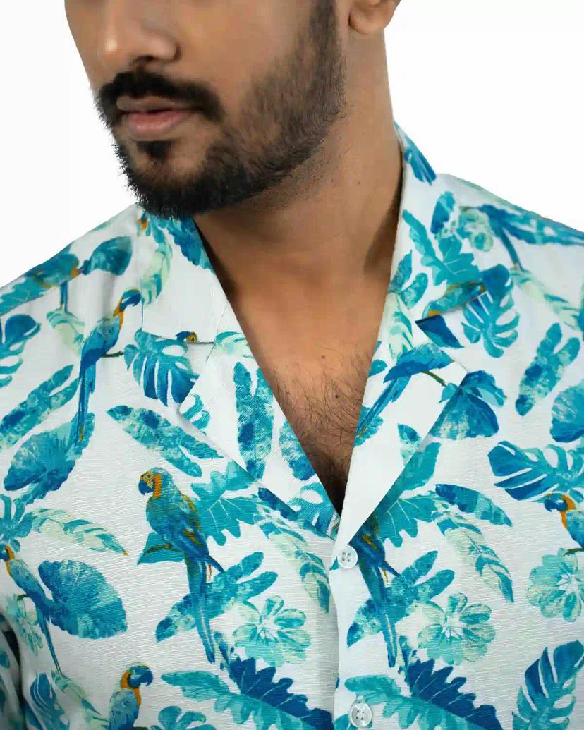 PIRATE Cuban Collar Floral Print Shirt with Relaxed Drop Shoulder Sleeves