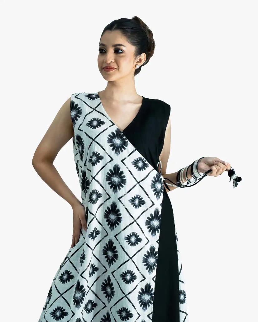 VANESSA Beautiful Black & White Wrap Dress