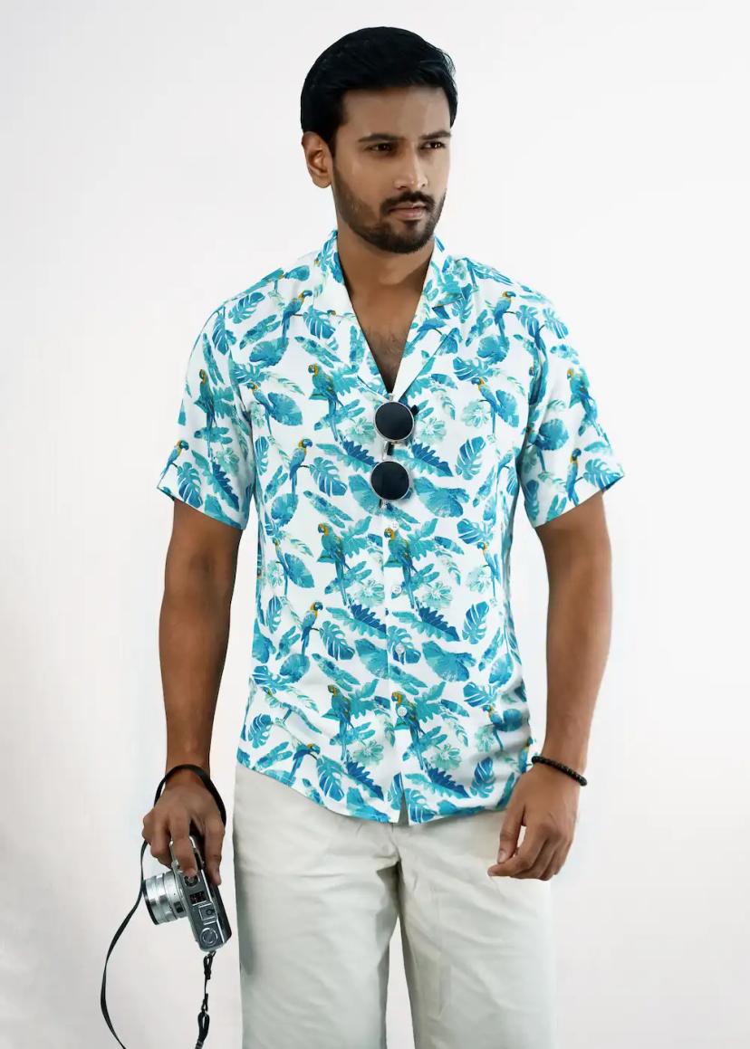 PIRATE Cuban Collar Floral Print Shirt with Relaxed Drop Shoulder Sleeves