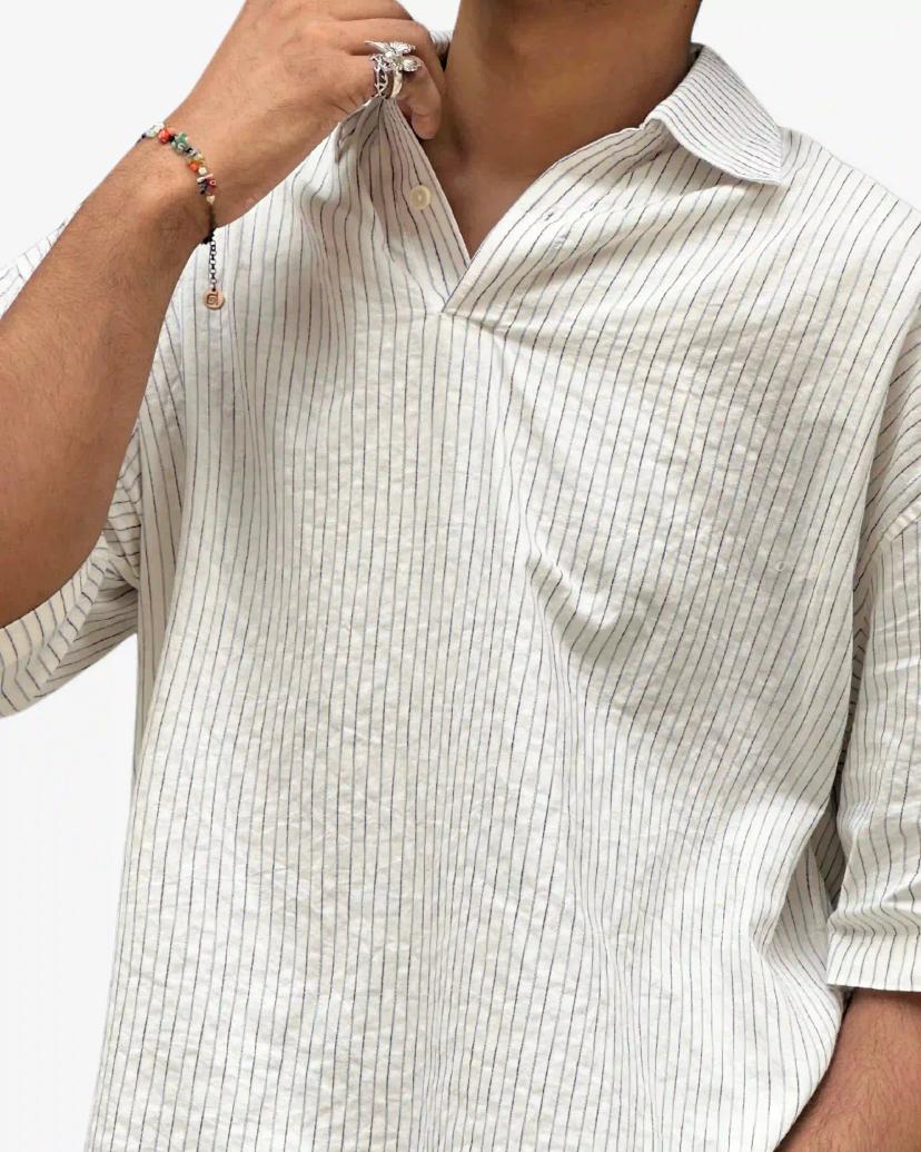 Men’s Loose Fit Drop Shoulder Cuban Shirt Half Sleeve