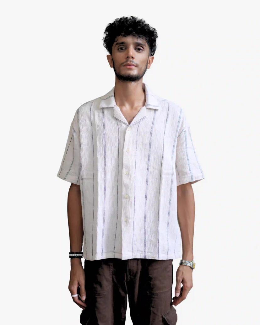 STRIPO Men's Oversized Stripe Drop Shoulder Cuban Shirt