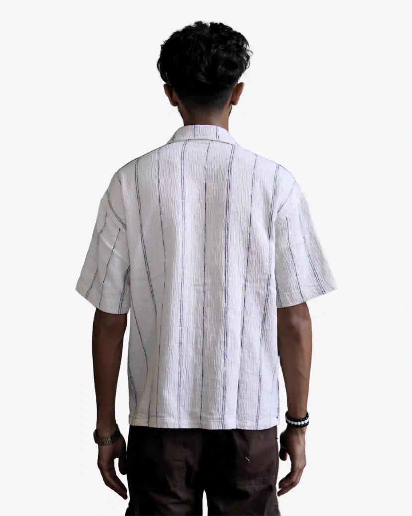 STRIPO Men's Oversized Stripe Drop Shoulder Cuban Shirt