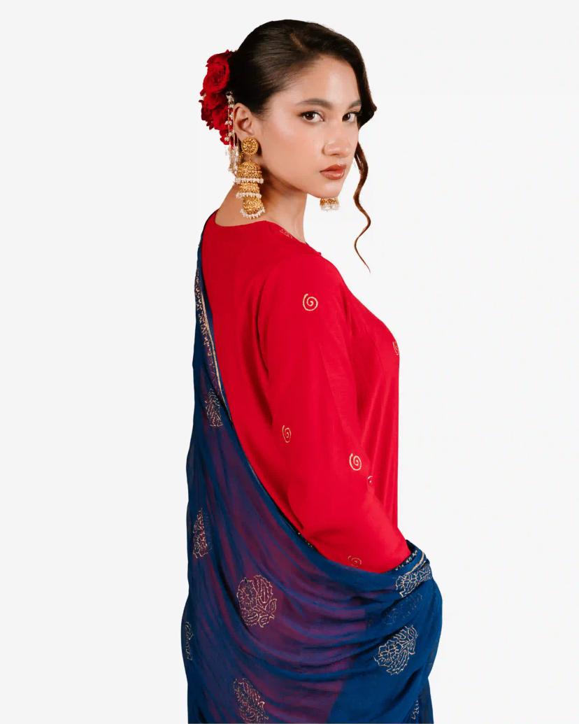 GULSHA Red & Blue Premium Women 3 Piece Salwar Kameez