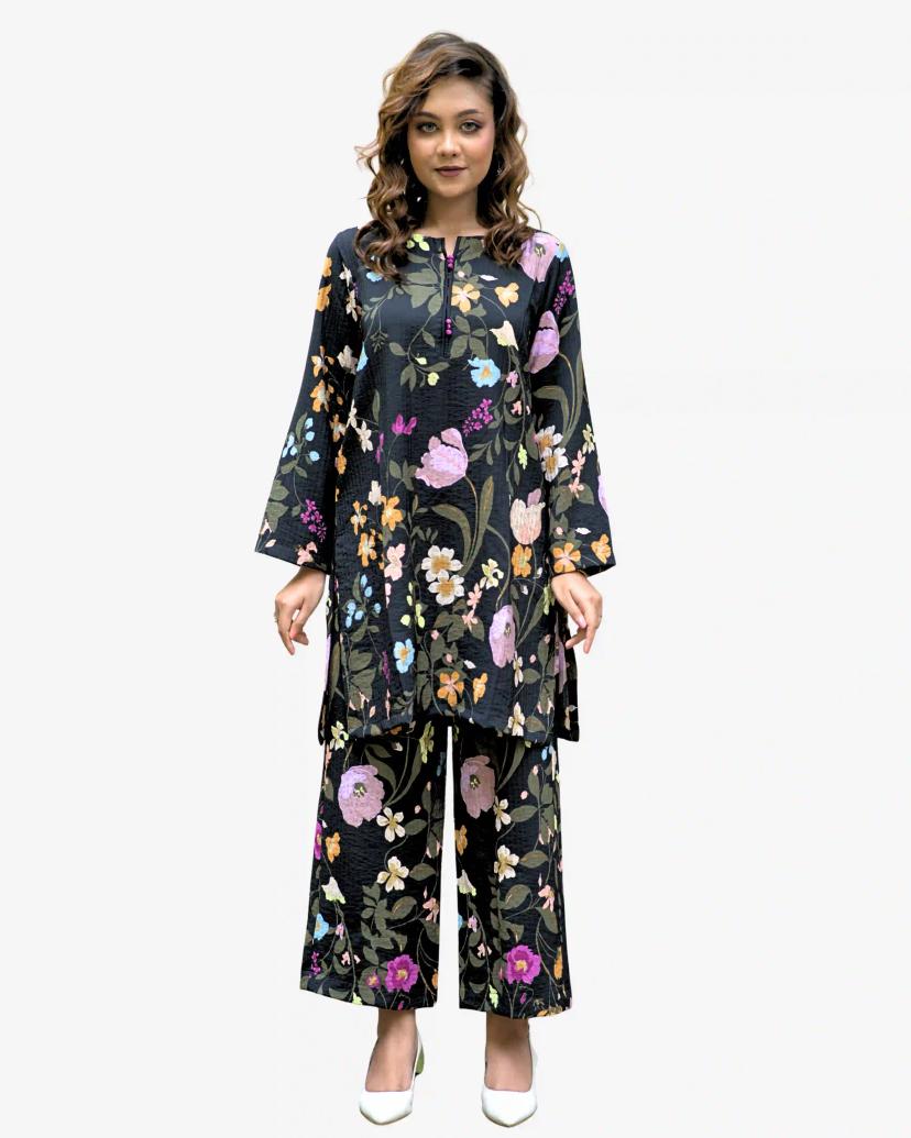 LILY Cotton 2-Piece: Stylish Black Floral Women Co-Ords for Everyday Comfort