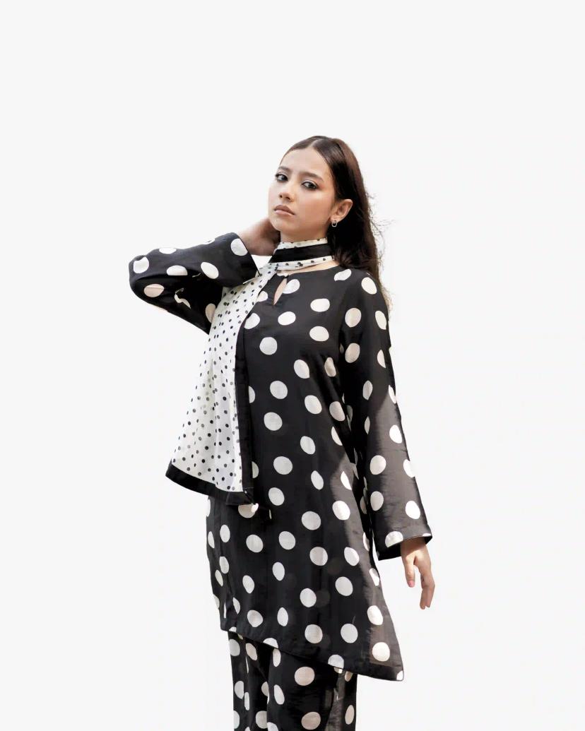 BONOLOTA Black and White Cotton Shalwar Kameez – 3 Piece Set for Women